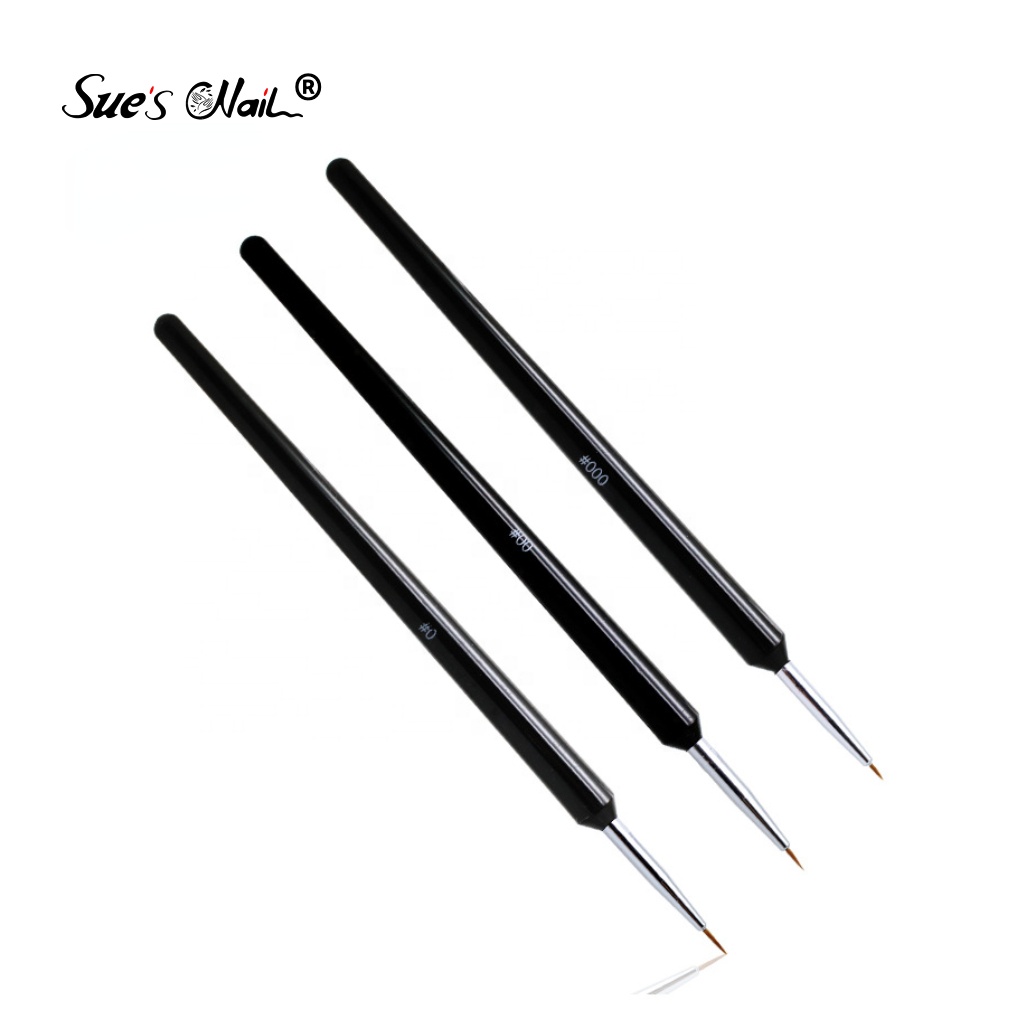 Высококачественный набор из 3 предметов для маникюра на ногтях Sue's Nail, набор для самостоятельного маникюра, цветной рисунок, карбоновый черный стержень, кисть, ручка, инструменты для дизайна ногтей, наборы кистей