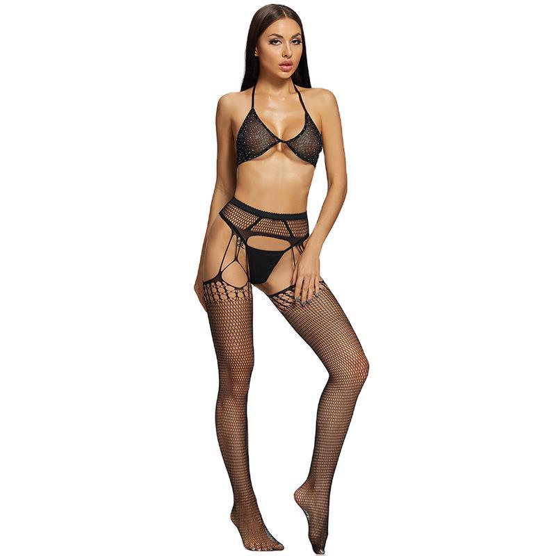 Fashionable women hollow full body fishing net stockings ladies fishnet nylon pantyhose tight set