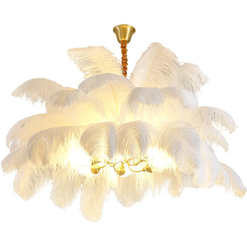 Copper Chandelier Ostrich Feather Pendant Lamp Romantic Feather Tassels Ceiling Light Diameter 120CM Ostrich Feather