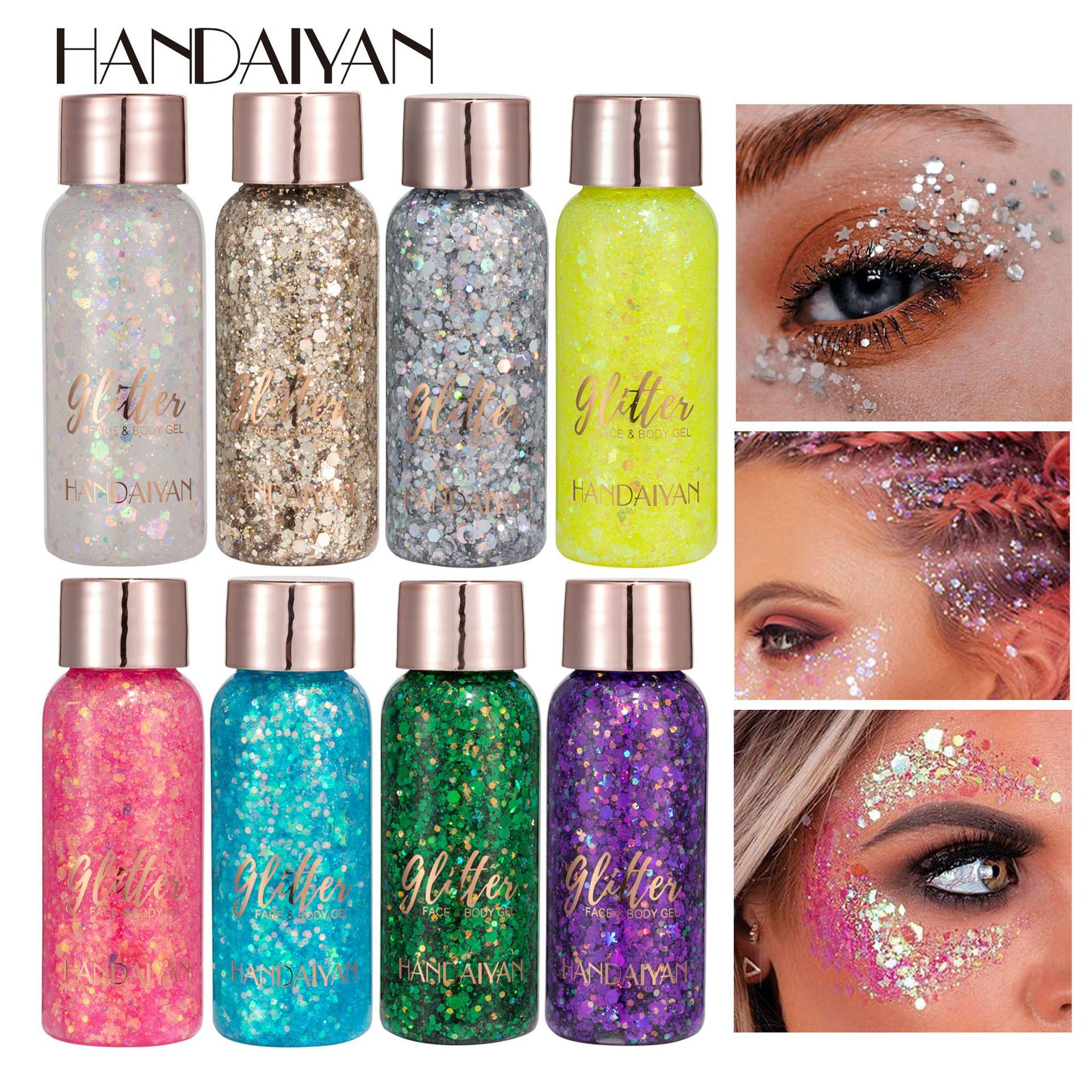 Handaiyan Large Chunky Glitter Gel Eye Shadow Multi-Purpose Body and Face Makeup Shimmer Jelly for Festival Stage Looks