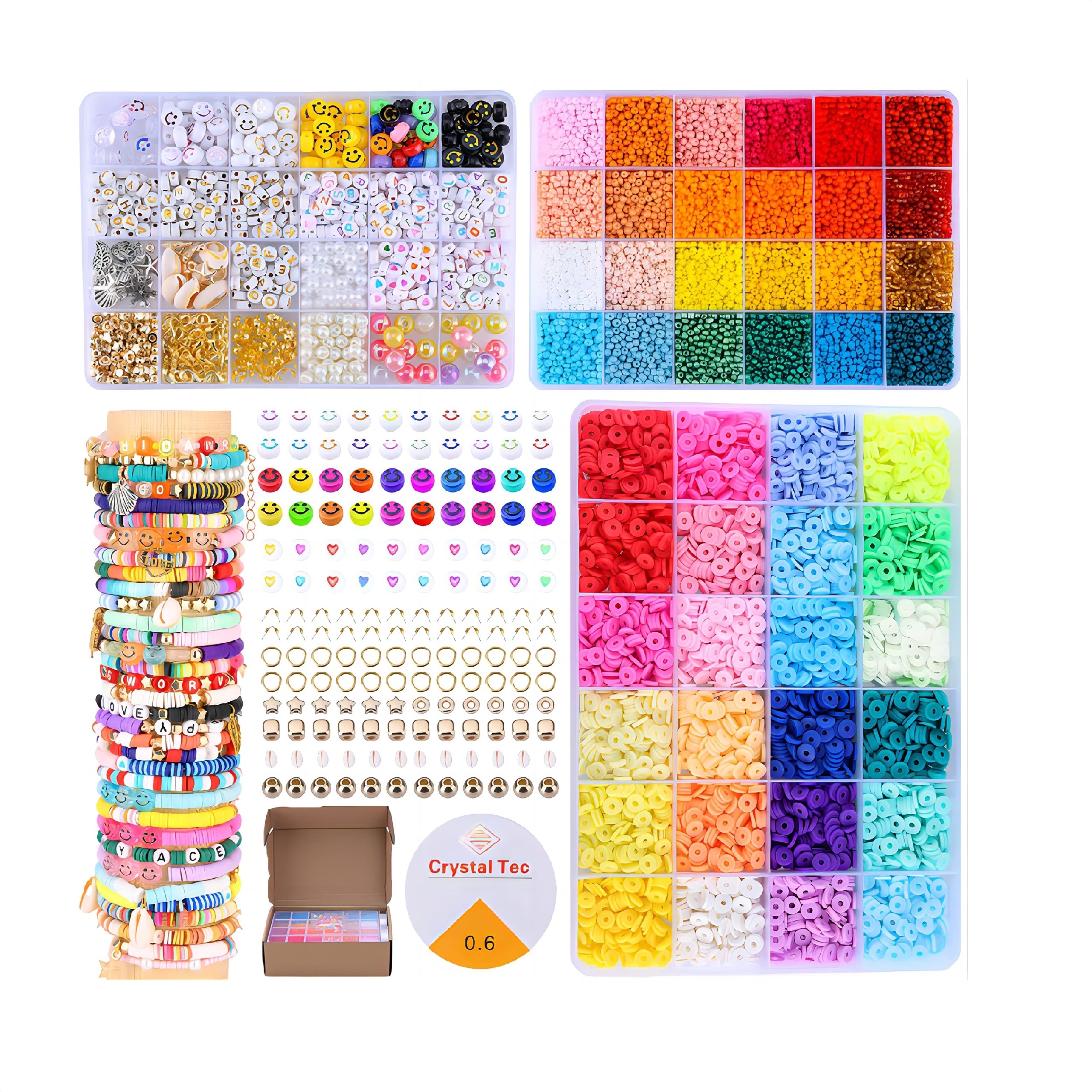 48 Color Polymer Clay Beads Kit 13000pcs Porcelain Material Seed Beads and Ceramic Beads for Jewelry & Bracelet Making