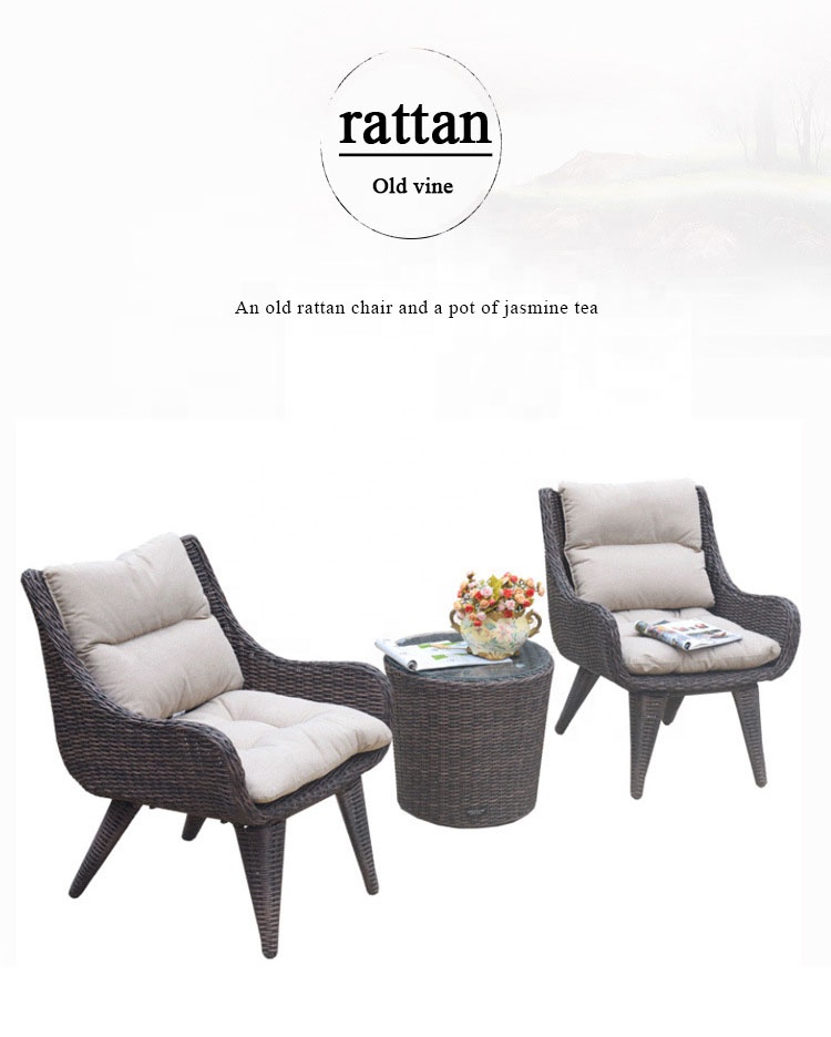Three-piece rattan chair set, balcony small table and chair, leisure outdoor courtyard tea table combination outdoor terrace
