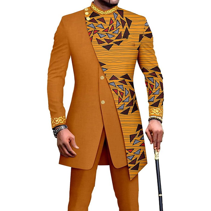 Elegant African Vintage-Style Men's Customizable Blazer and Pants Set