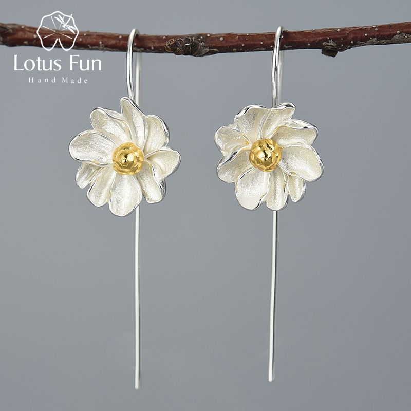 Женские серьги-подвески с цветком жасмина Lotus Fun, ювелирные изделия из настоящего серебра 925 пробы