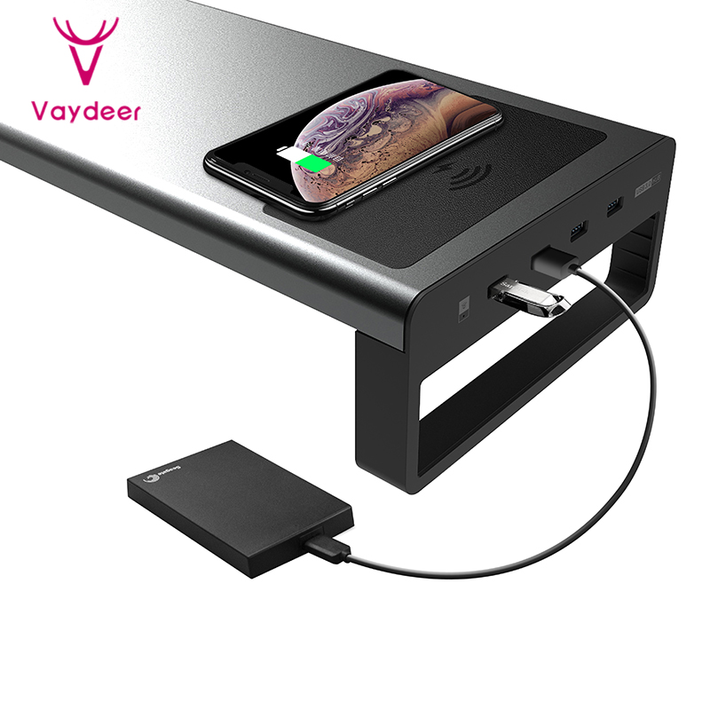 Vaydeer компьютерная подставка Алюминиевая Подставка для дисплея с 4 портами концентратора USB3.0 и беспроводным зарядным портом клавиатура mous