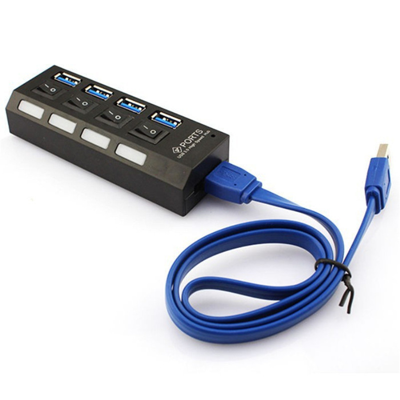 USB-концентратор 3,0 с кнопкой ВКЛ./ВЫКЛ., 4 порта, высокоскоростной концентратор USB 3,0 для компьютера и ноутбука