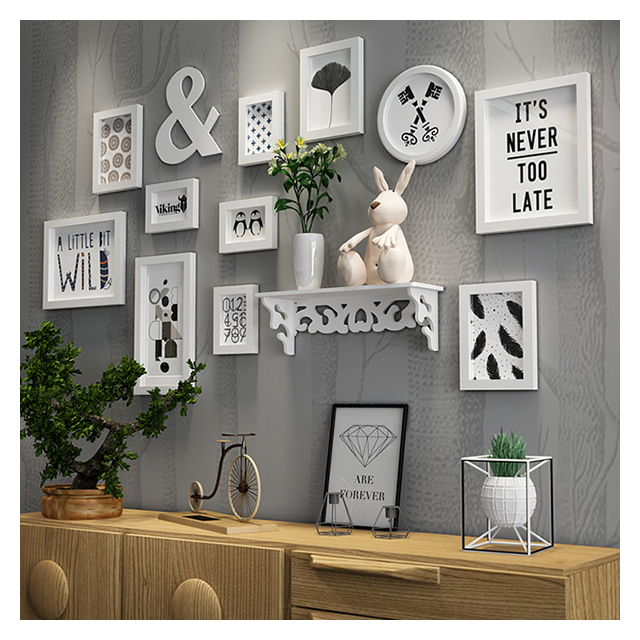 Popular sample 5 inch 7 inch 13pcs black photo frame combination for home wall