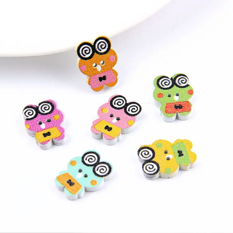 cute small size two hole colored frog shape wooden buttons for decoration