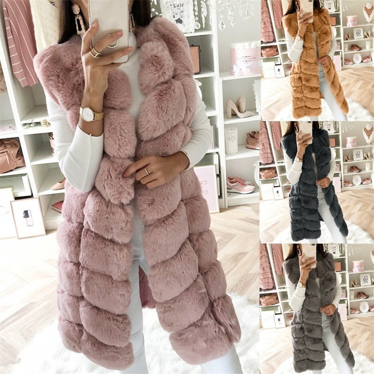 Winter New Arrival Cheap Price Sales Fashion Women Long Simple Plain Faux Fur Jacket Vest