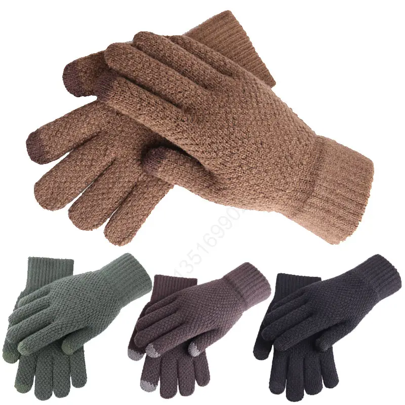 Mix Colors Texting Stretch Winter Warm Gloves Tablet Acrylic Fibres Knitted Gloves Smartphone Magic Touch Screen Gloves For Men