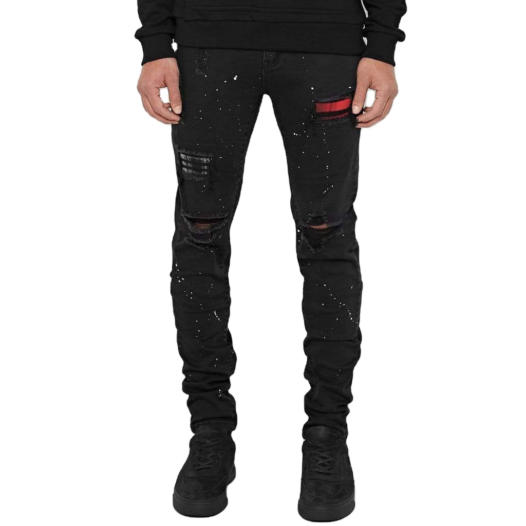 OEM Ripped Men Jeans Fashion Hip Hop White Dot Patched Destroyed Jeans Man