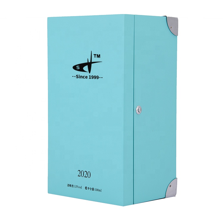 SAMDING box factory light blue 500ml bottle packaging box custom wooden wine box