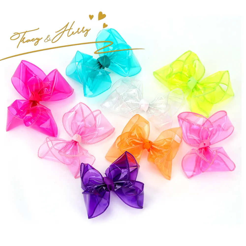 Tracy&Herry Hot Selling Children's PVC Transparent Hair Clips 5 Inch Bow Headwear Summer Girls Hair Accessories Kids Hair Bow
