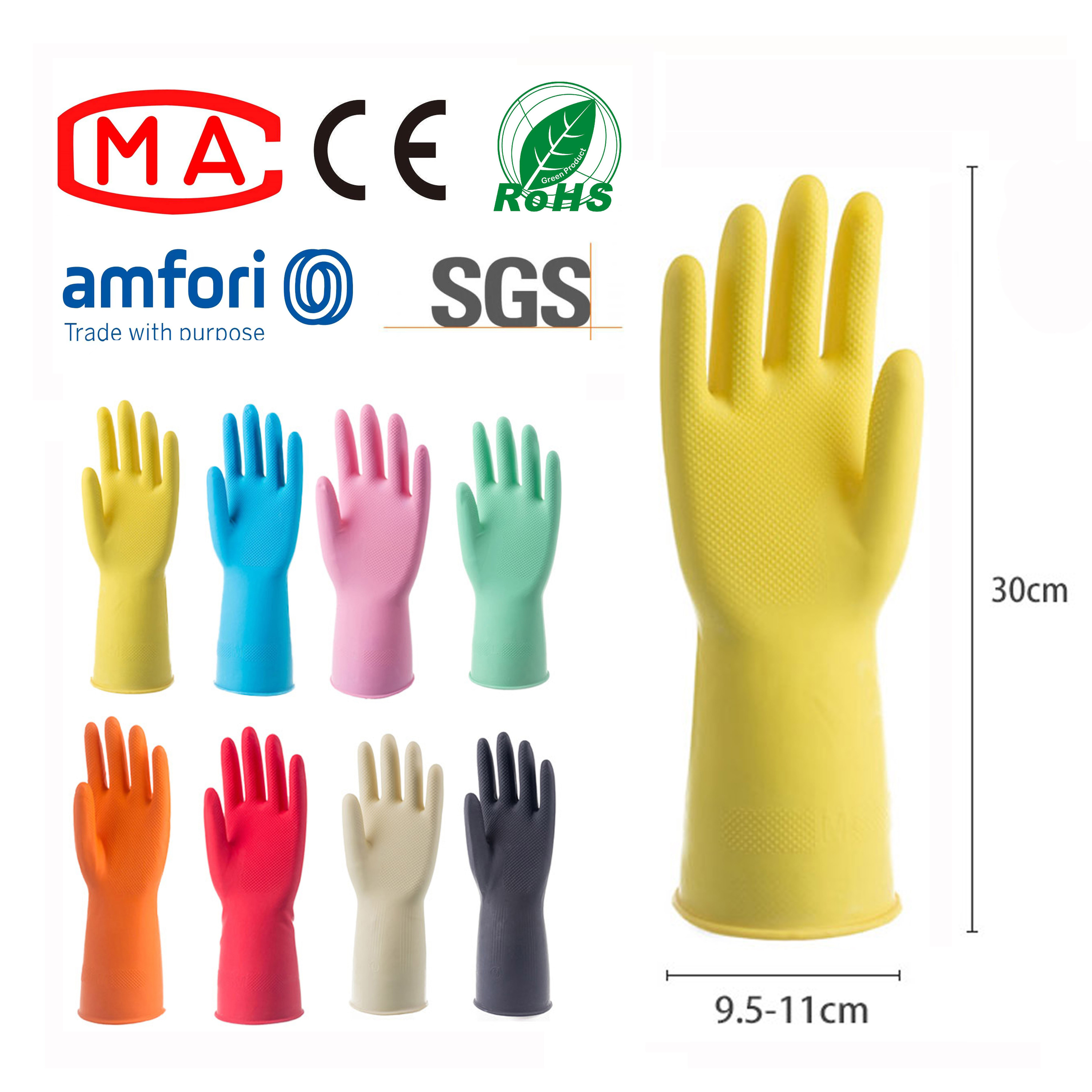 [STOCK LOT OFFER] Monocolor Glove Kitchen Cleaning Durable Household Rubber Latex Anti-slip Waterproof 30cm Yellow Medium 30 Cm