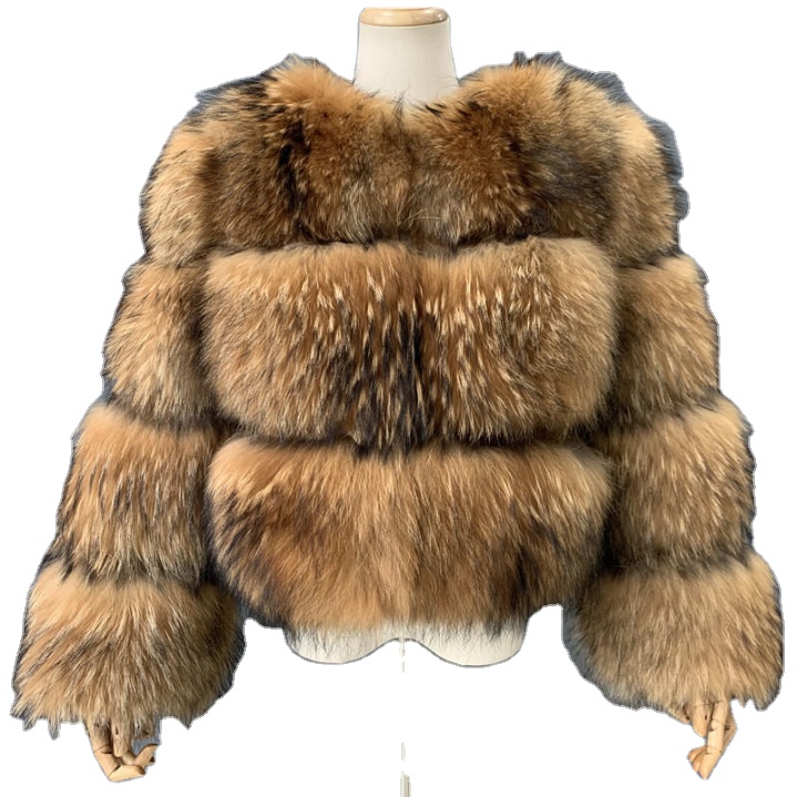 Luxury Women Fur Bomber Coat New Fashion Winter Warm Lady Real Raccoon Fur Coats