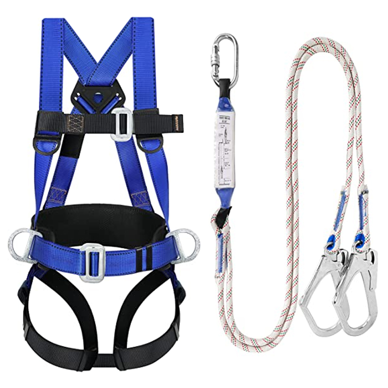 high quality climbing harness fall protection full body five point safety harness with double lanyard