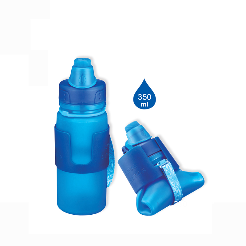Hot Selling 350ml/12oz Folding Silicone Water Bottle with a Small Rotating Lid Folding Silicone Bottle