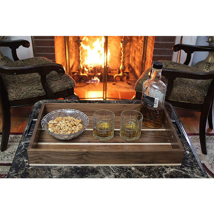 Walnut Coffee tea bar serving tray wood wood food tray With handle