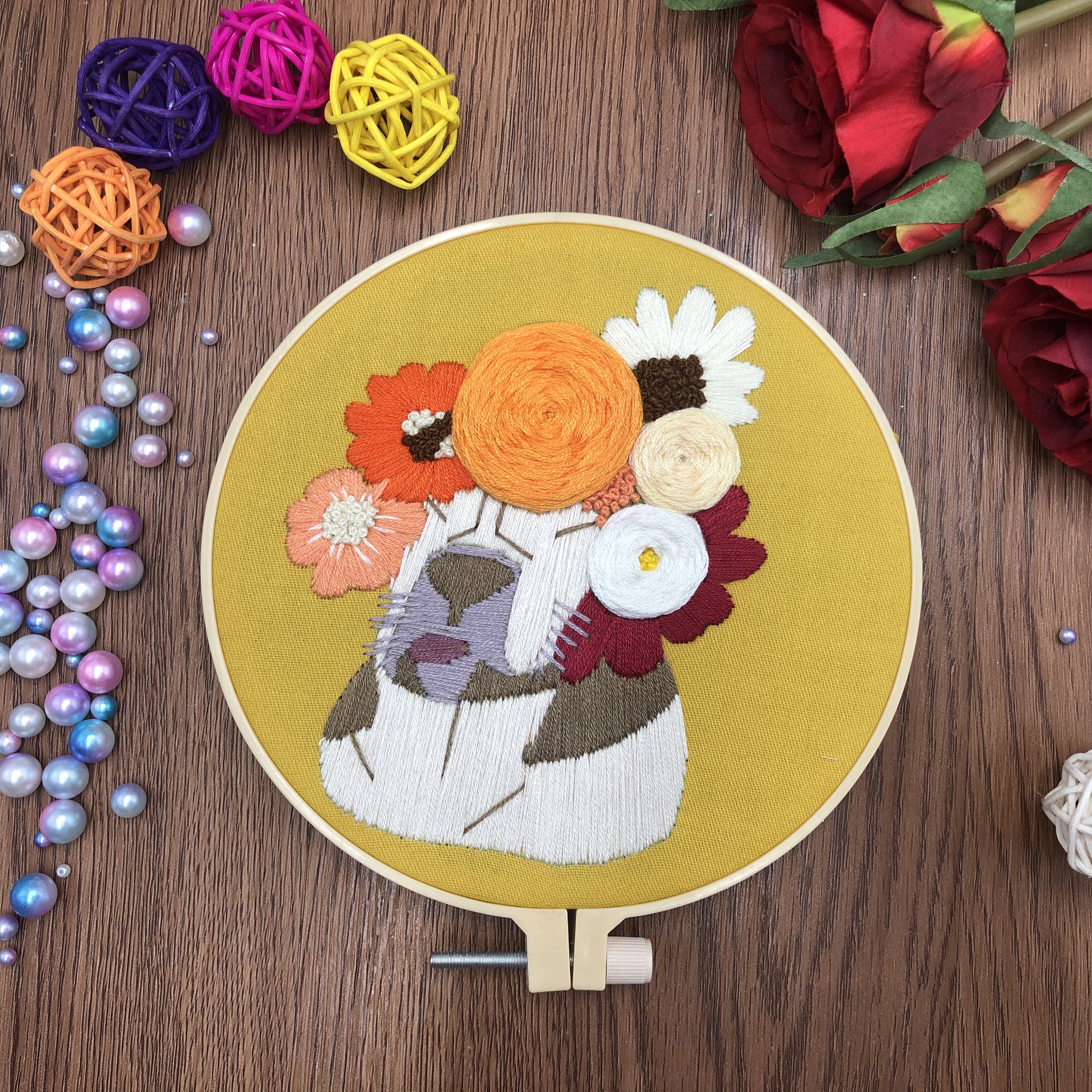 Dog Embroidery Kit for Adults with Hoop, Thread, Needles, English Manual, DIY Craft for Beginner