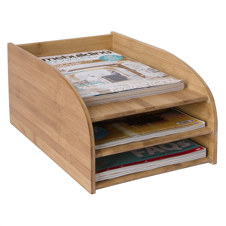 Office Supplies Desktop Organizer Wooden Bamboo File Document Folder Sorter 3 Tier Letter File Tray