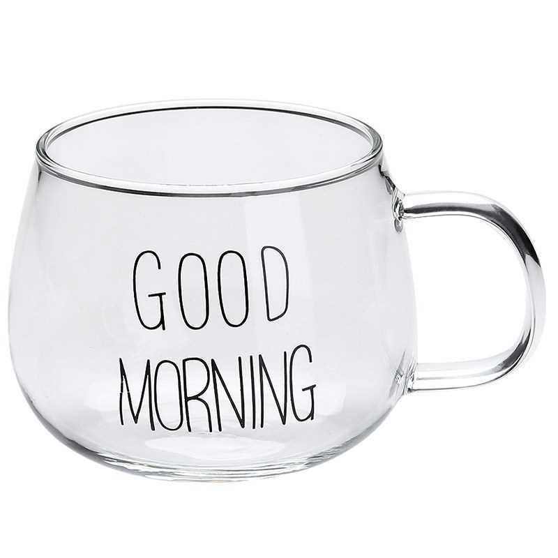 Good Morning Coffee glass transparent small latte cup OEM ODM 300 to 400ML