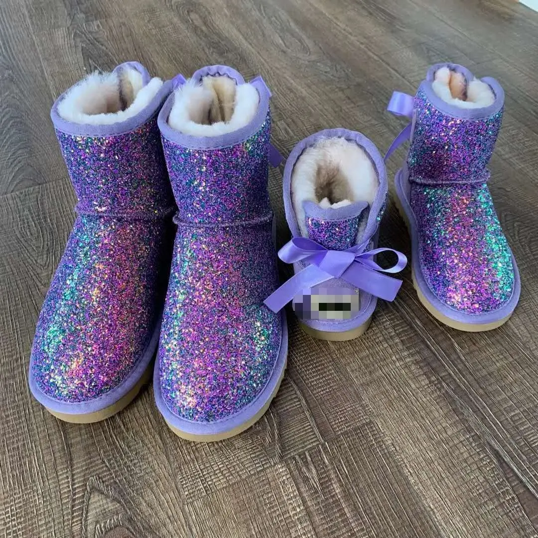 wholesale Fashion winter Fur Short Boot Mom and Kids ugh glitter fur snowboots