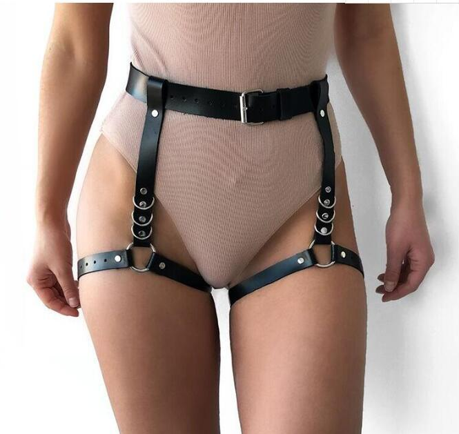 High Quality 2021 Sexy women's Punk Style Black PU Leather Body Chain Sexy Bondage Straps Bra Body Harness Queen Lingerie Belt