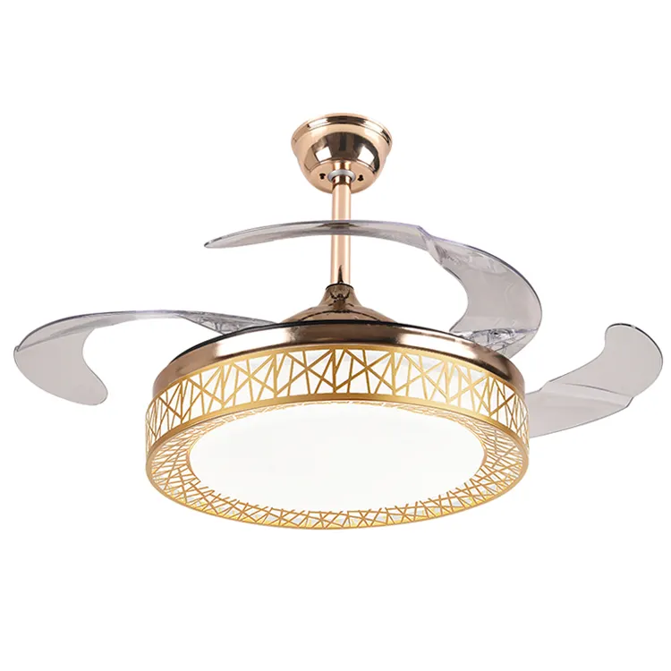 42Inch Modern Rv Automatic Masrou LED Invisible Rose Gold Ceiling Fan With Light LED 4 Retractable Blade