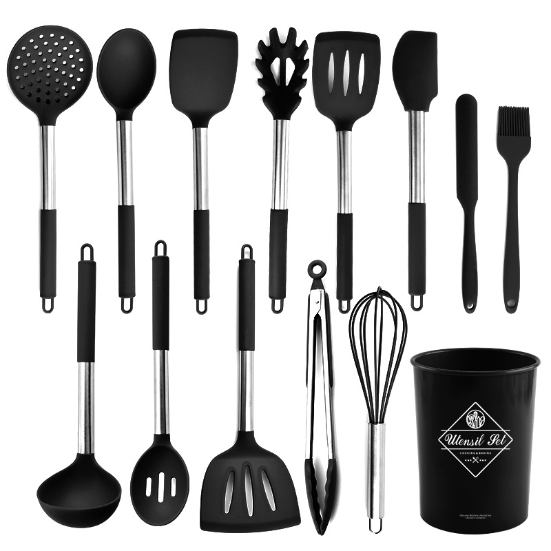 Hot Selling Cooking Tools Set Silicone Cooking Kitchen Utensils Set Non-stick-Best Kitchen Cookware with Stainless Steel Handle