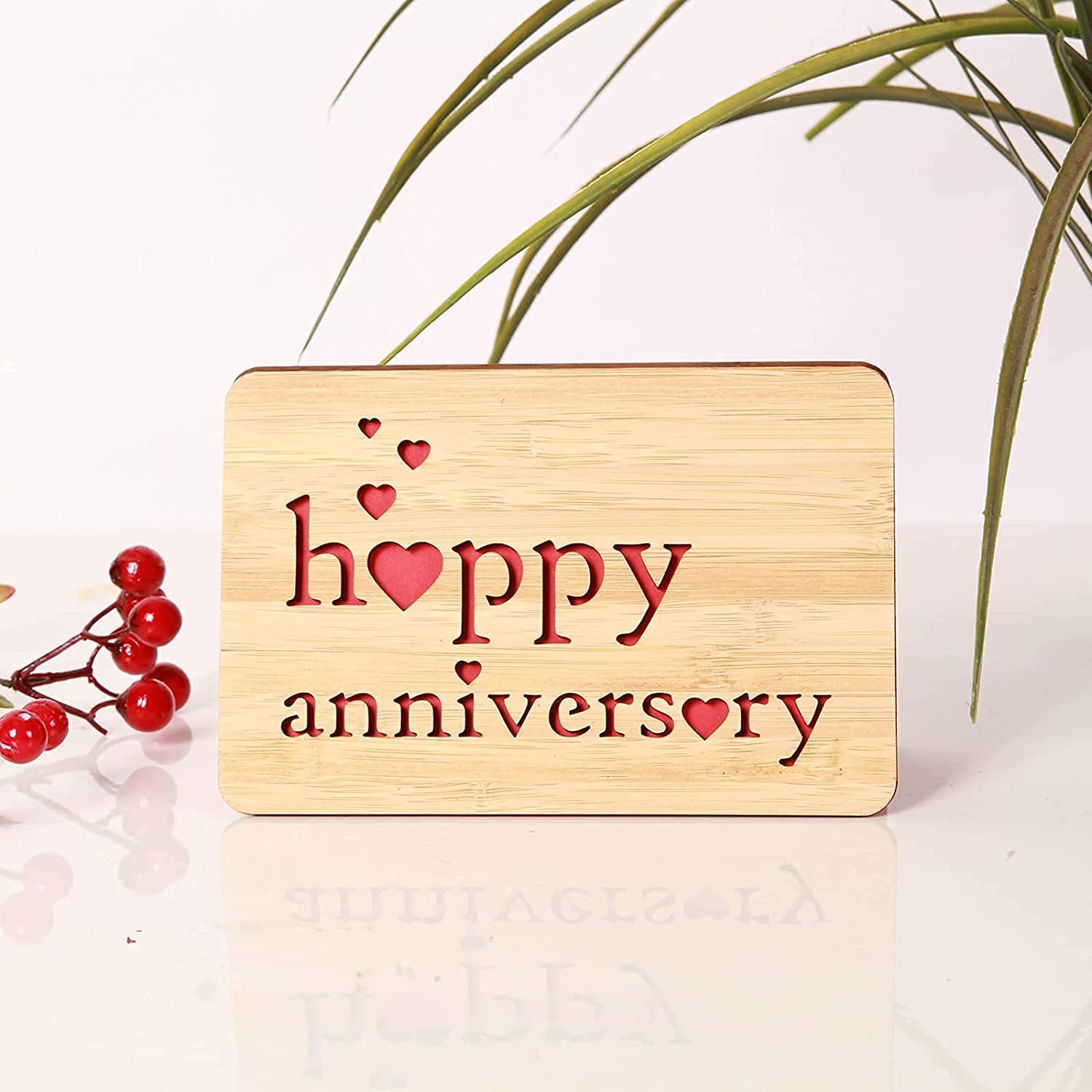 customized handmade bamboo wood greeting card wooden Happy wedding anniversary card gift for Her Him Husband Wife