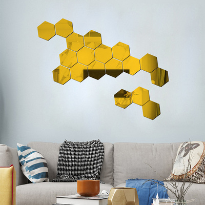Custom Acrylic Hexagonal Mirror Wall Sticker For Living Room Bedroom Office Decoration Wall Decal Reflective Wall Sticker M Size