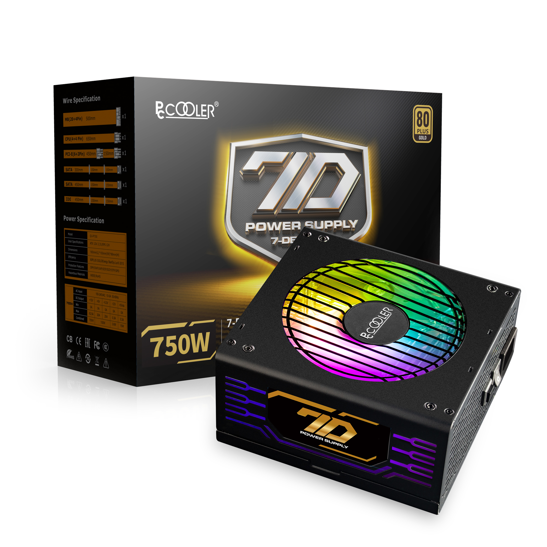 Блок питания PCCOOLER GI- P750, высокопроизводительный блок питания 7D, полностью модульный высококачественный источник питания ARGB