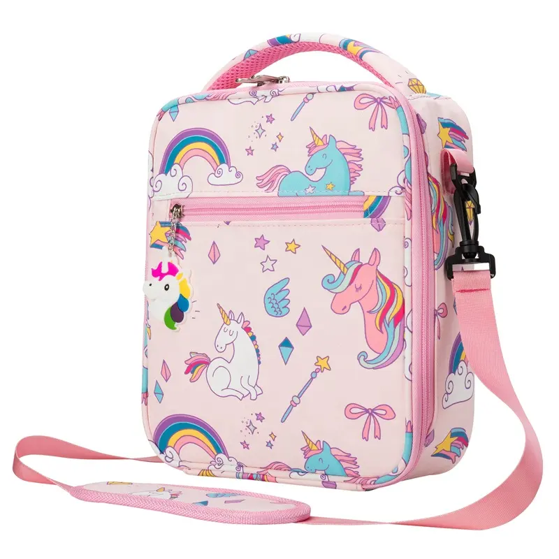 Heopono Branded Food Safe Fashion Kids Thermal Food Cooler Bag Fitness BPA free Children Cartoon Unicorn Lunch Box Bag for Girls