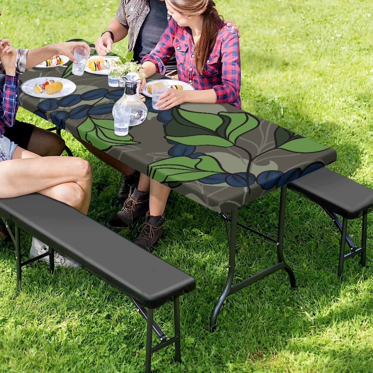 Custom Island Fashion Mokihana Lei High Quality Outdoor Picnic Tablecloth Three Piece Set Print on Demand Furniture Picnic Set