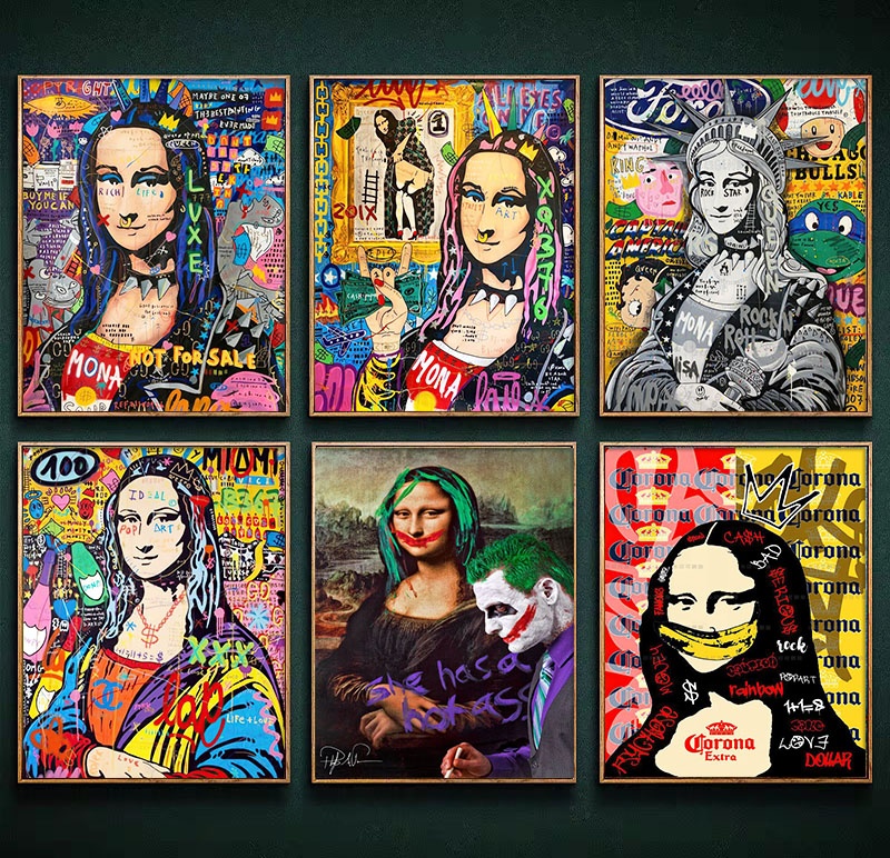 Street Graffiti Art Paintings Funny Canvas Painting For Living Room Home Decor Mona Lisa POP Art