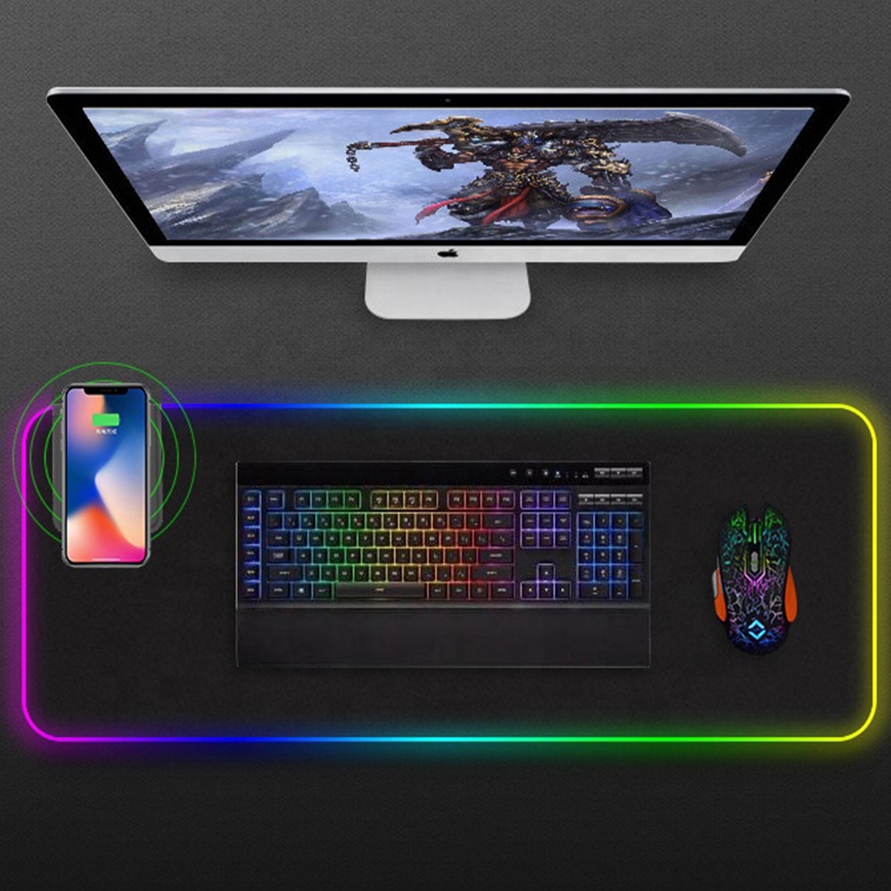 RGB компьютерный коврик для мыши со светодиодной подсветкой и USB-зарядкой, большой коврик для мыши с логотипом, Настольный коврик, Беспроводной коврик для мыши