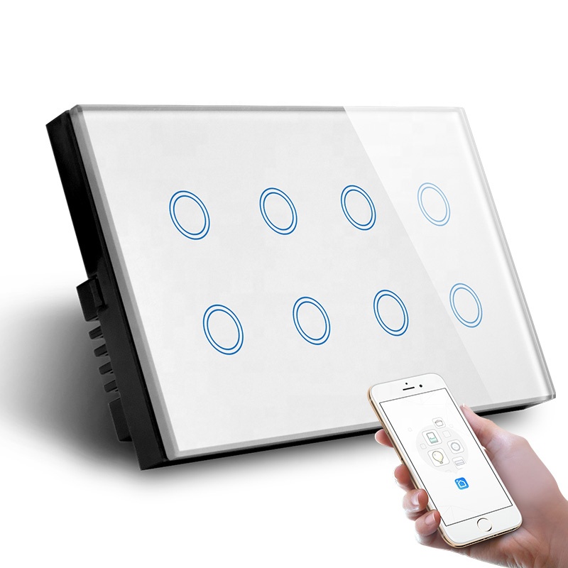 Tuya приложение 8 банд OEM WiFi светодиодный выключатель света Умный дом настенная панель сенсорный выключатель