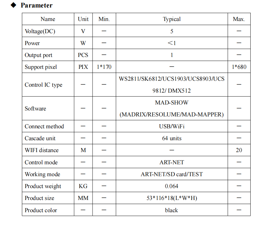 AN104 Artnet SPI Wireless Controller for Led light Artnet DMX stage lighting controller