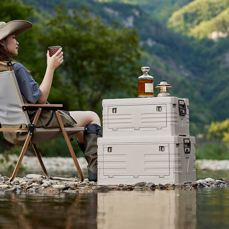 Multifunctional Outdoor Camping Storage Box with Classic Design Rectangular Wooden Cover for Home Car Trunk Flip Car Storage
