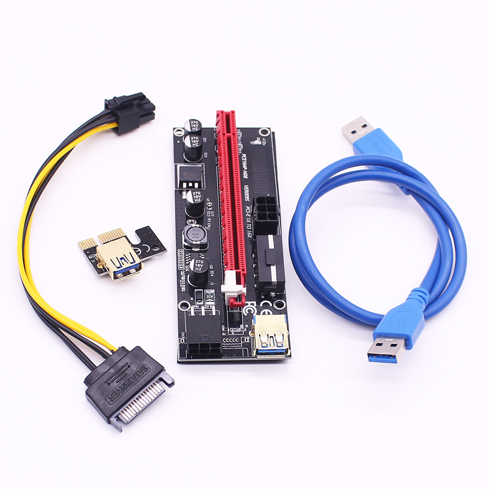 009s PCIe 1X to 16X Extender Card Dual 6Pin Adapter Card USB 3.0 Data Cable PCIE Riser Card for BTC Mining Miner