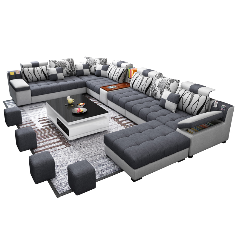 Usb Charging U Shaped Sectional Sofa Set Furniture Italian Design Modern Office Corner Chesterfield Sofa
