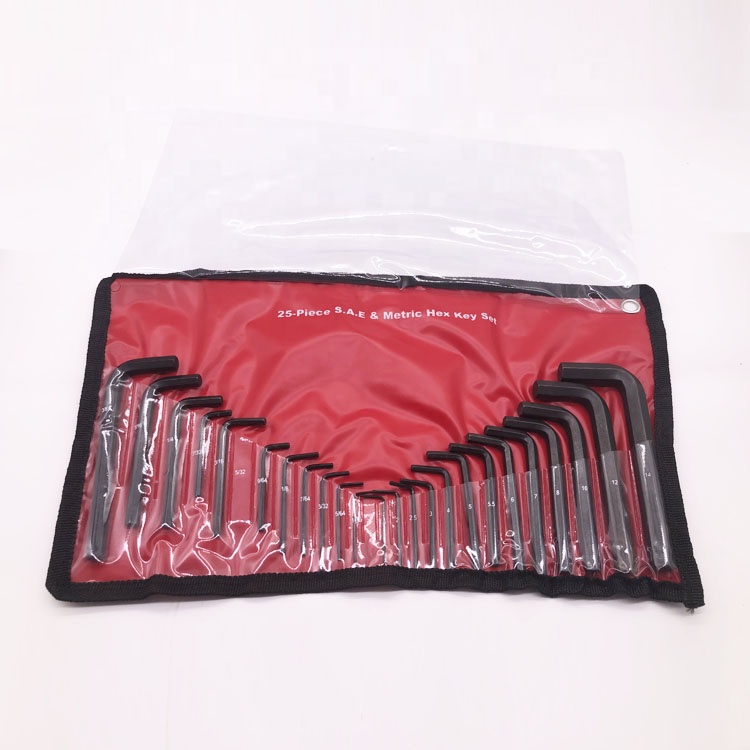 High Quality 25-piece S.A.E & Metric Hex Key Set with Plastic Bag Package