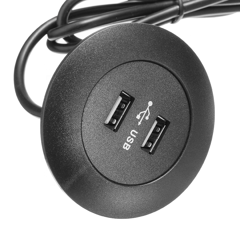 Зарядная панель с двумя USB-портами, черная круглая с синим светодиодом и адаптером питания 5 В, 2 А, для дивана, подъема, кровати, стола