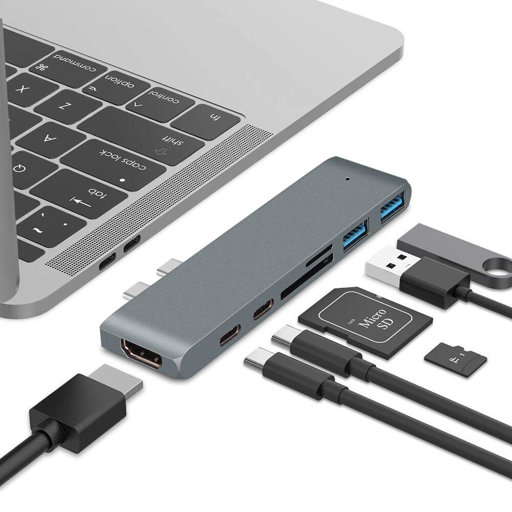 7 в 1 Dual Usb Type C до 4K @ 30 Гц HDTV Thunderbolt 3 2USB 3,0 SD TF концентратор для Macbook Pro 13 дюймов