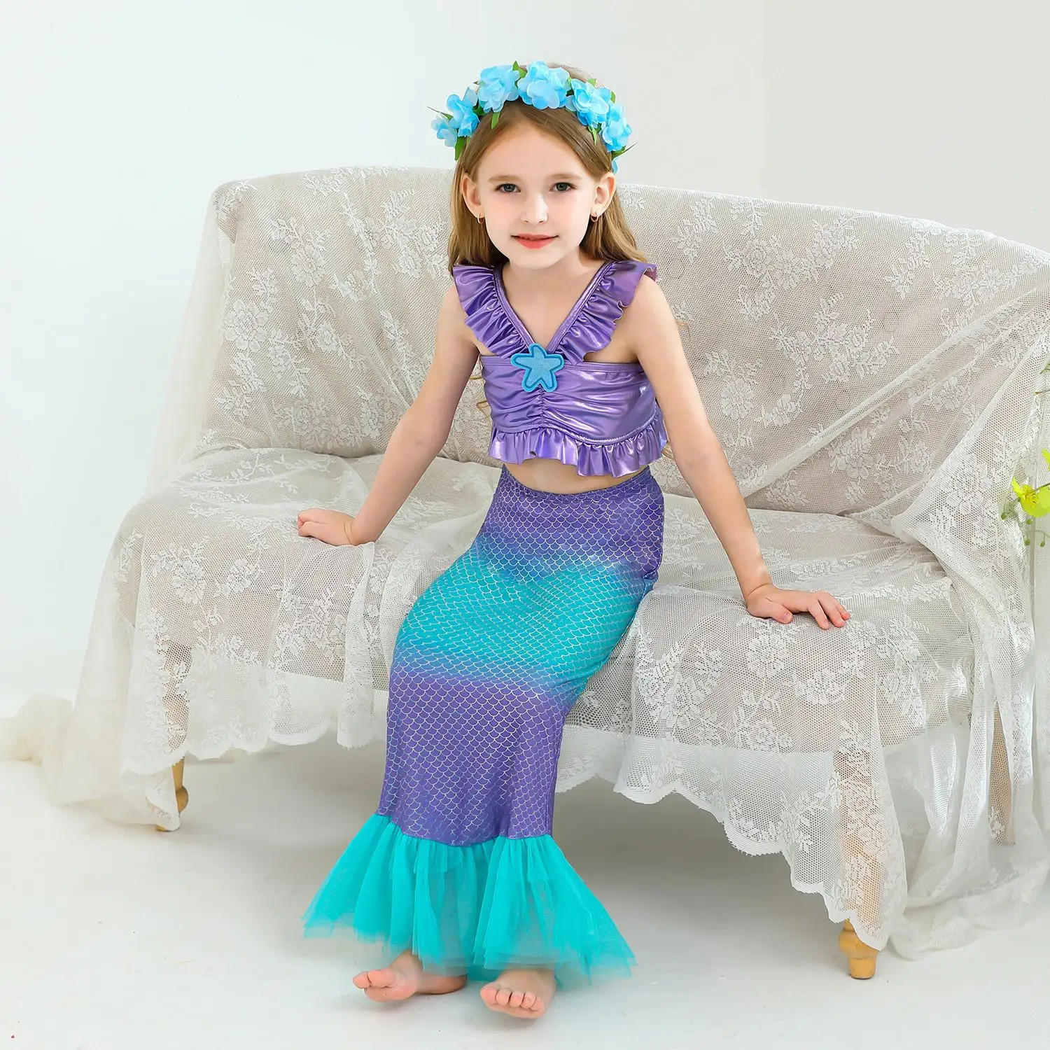 Spring And Summer Mermaid Princess Dress Baby Girls Party Wear Dress Princess