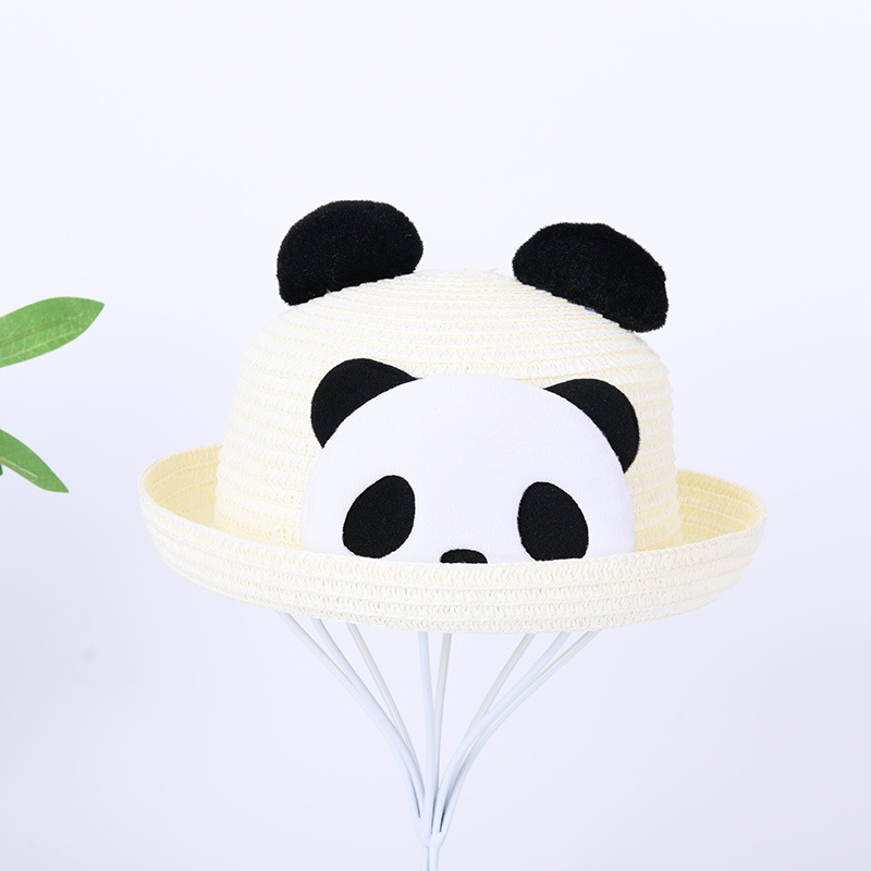 2021 new children straw hat summer Korean panda cartoon sun hat outdoor fashion travel baby sun hat