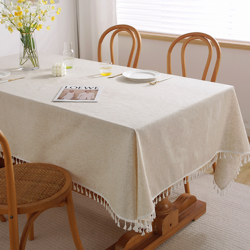 Simple ins style tassels modern plain color rectangular fabric dining table cloth