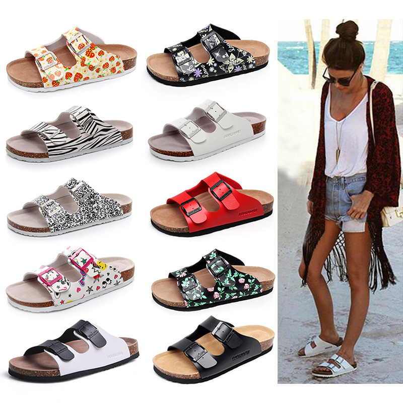 2021 New Sandals cork cork sandals cork flip flops leather sole sandals