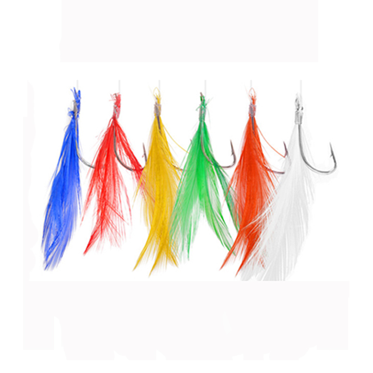 12packs Sabiki rig Fishing hook wire leader Jig rig String hook with feather Saltwater Sea Cod Artificial Bait