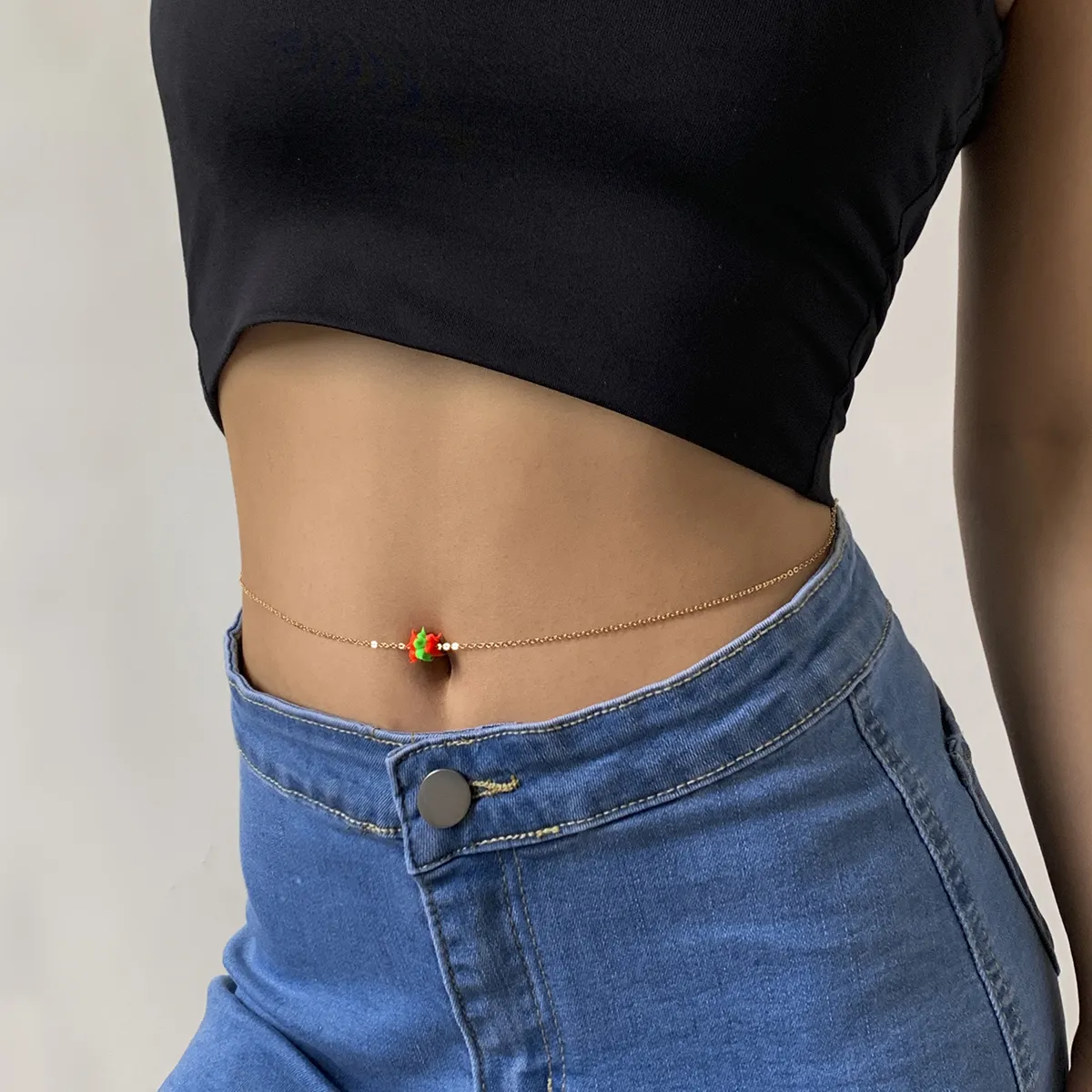 SHIXIN New Arrival Red Green Soft Pottery Beaded Waist Chain Cute Soft Clay Link Belly Chain Handmade Body Jewelry Chain Women